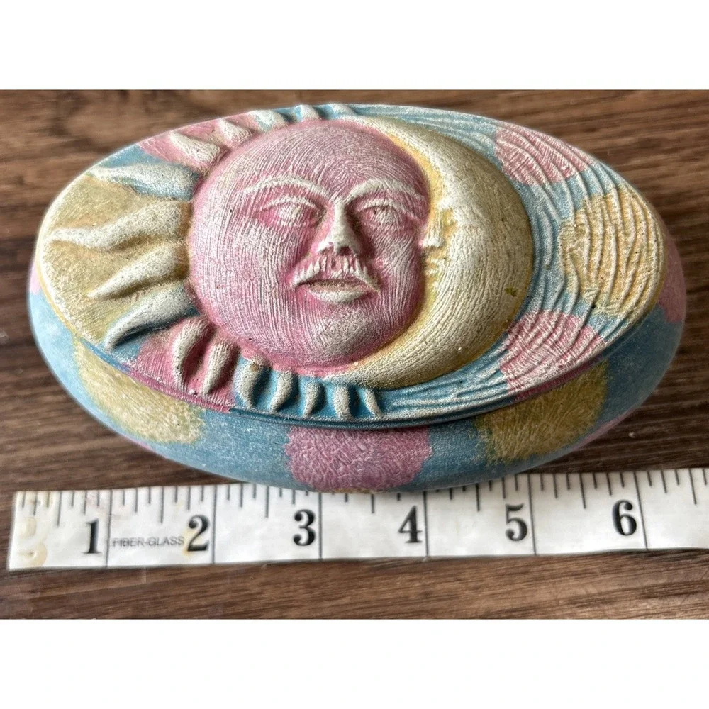 Celestial 3D Sun Moon Candle Trinket Box Hand Painted Pottery Whimsigoth Read